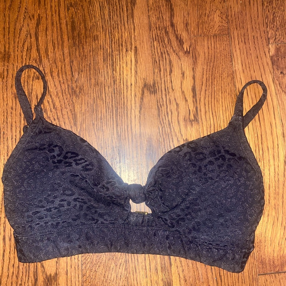 Black cheetah print bathing suit top
